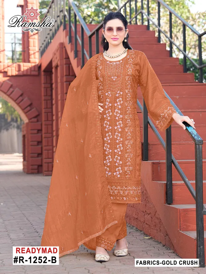 R 1252 Nx A To D By Ramsha Gold Crush Pakistani Readymade Suits Orders In India